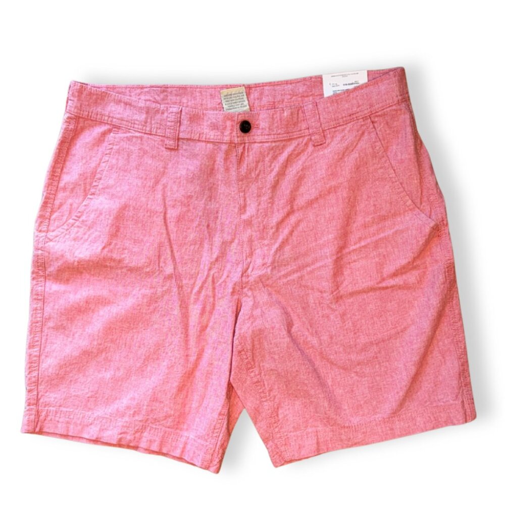 Men's Pink Summer Shorts Size 38 Breathable Linen Cotton Chino Stretch Mid Rise